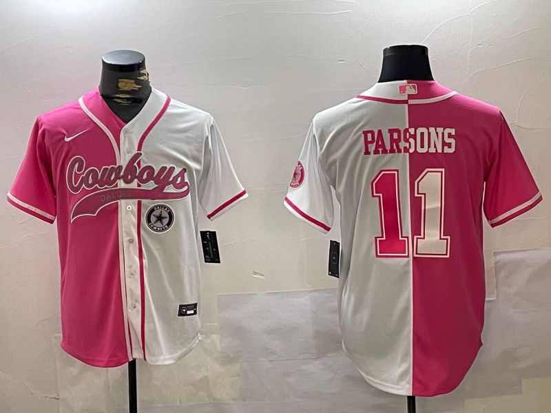 Men Dallas Cowboys 11 Parsons white pink Joint Name 2024 Nike Limited NFL Jersey style 3